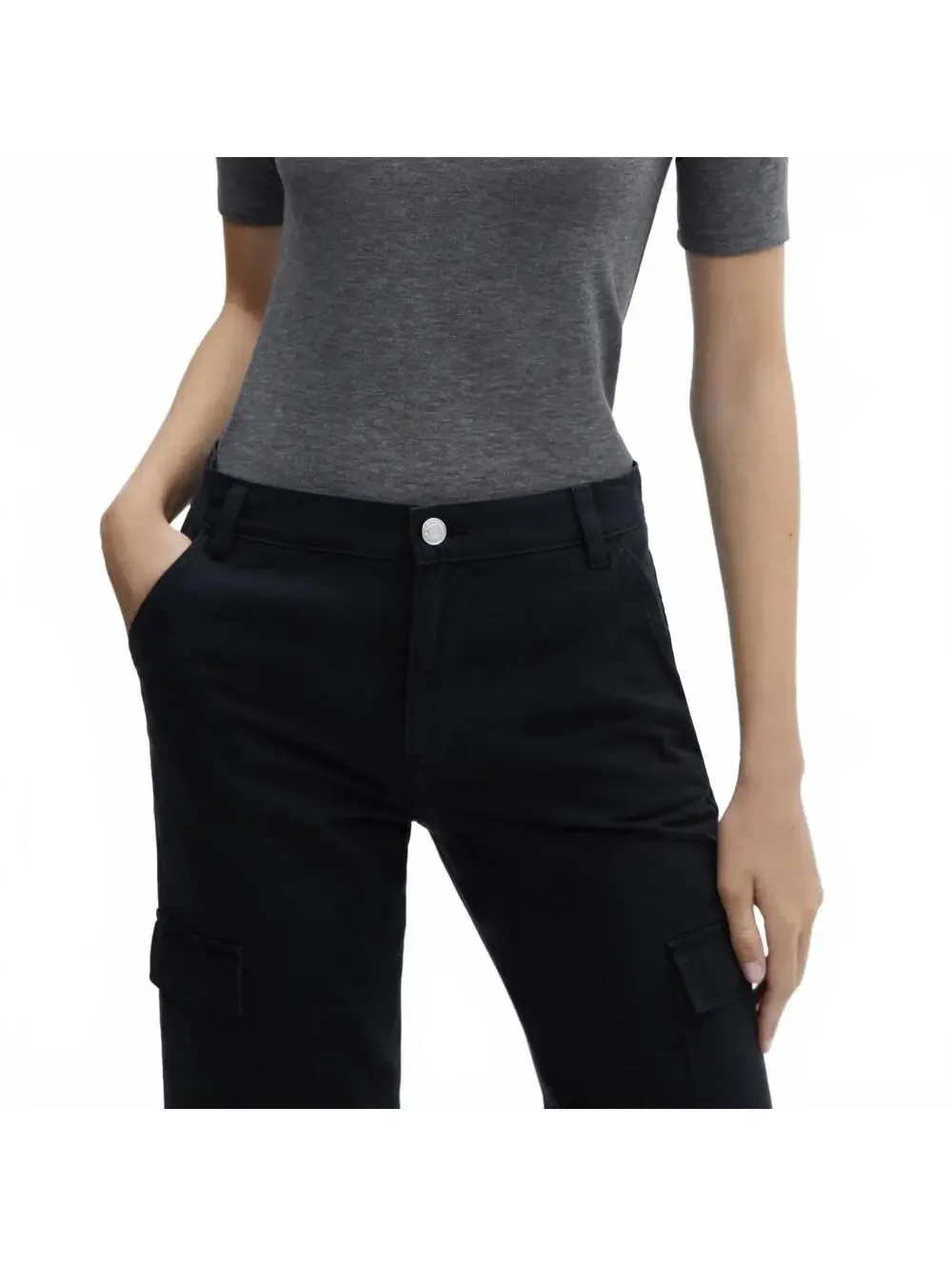 Mango 100% Cotton Pocket Cargo Jeans Pants Charcoal Size 4/S